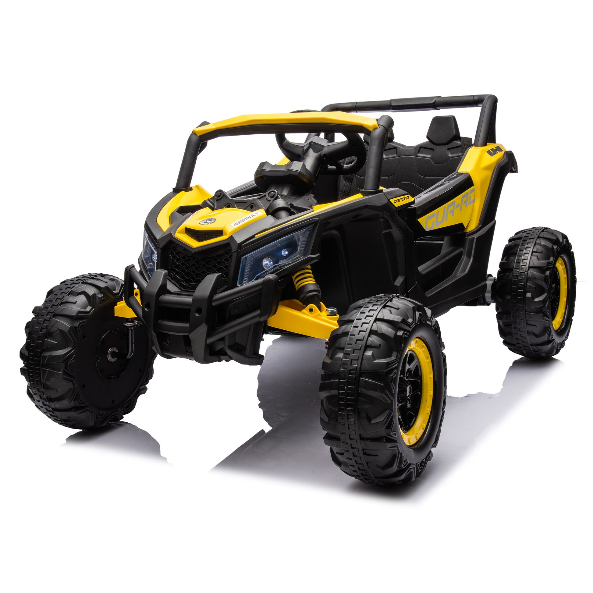 12V Ride On Car With Remote Control,Utv Ride On For Kid,3 Point Safety Harness, Music Player Usb Port Volume Knob Battery Indicator , Led Lights, High Low Speed Switch Off Road Adventure For Kids Yellow Polypropylene