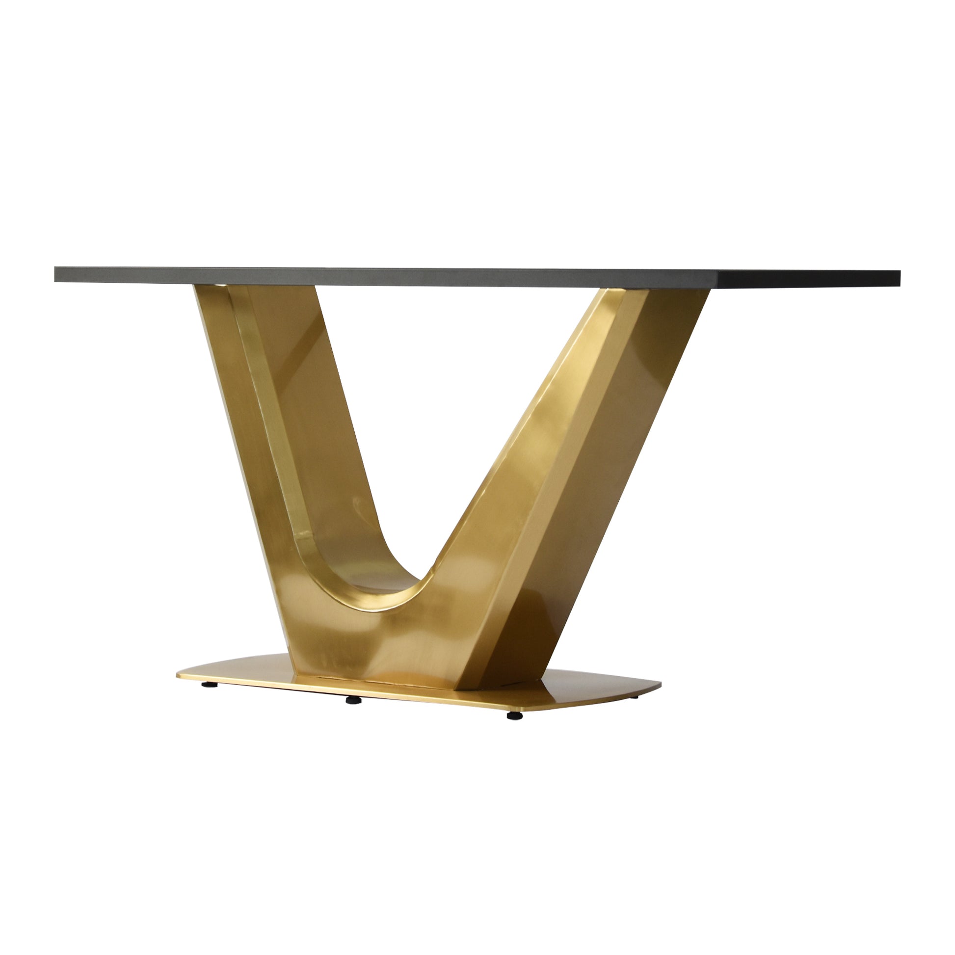 63 "Modern Artificial Stone Black Panel Golden V Shaped Metal Legs Can Accommodate 6 8 People. Black Gold Dining Room Metal Sintered Stone
