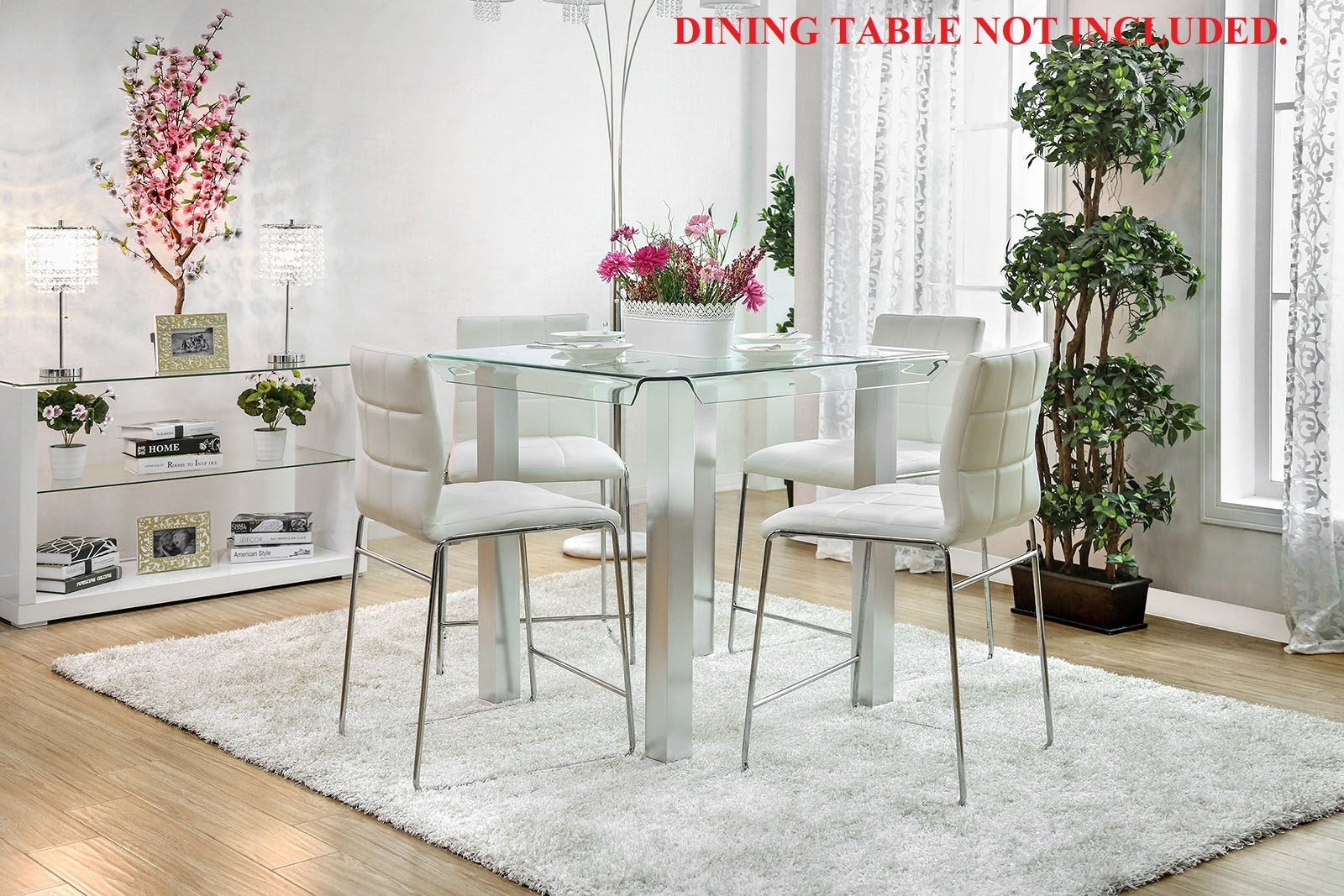 White Color2Pcs Counter Height Dining Chairs Chrome Metal Legs Dining Room Counter Height Chairs White Dining Room Contemporary,Modern Solid Back Chrome