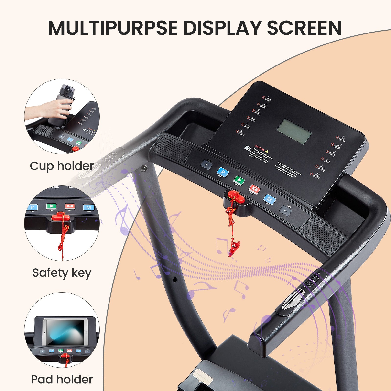 Treadmill 2.5 Hp Folding Treadmill, Easy To Move, With 3 Speed Incline Adjustment And 12 Preset Programs, 3 Countdown Modes, Heart Rate, Bluetooth, Etc., Suitable For Home And Gym Use Black Steel