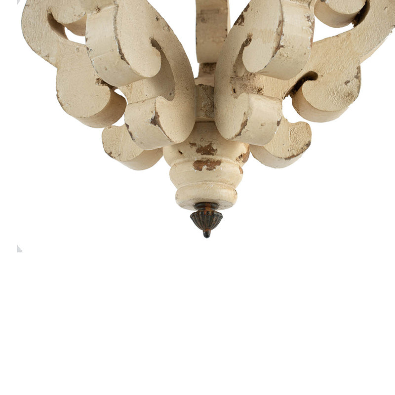 Farmhouse Chandeliar, Distressed White Pendant French Country Wood Chandelier For Living Room Foyer, Bulb Not Included Antique Cream Wood