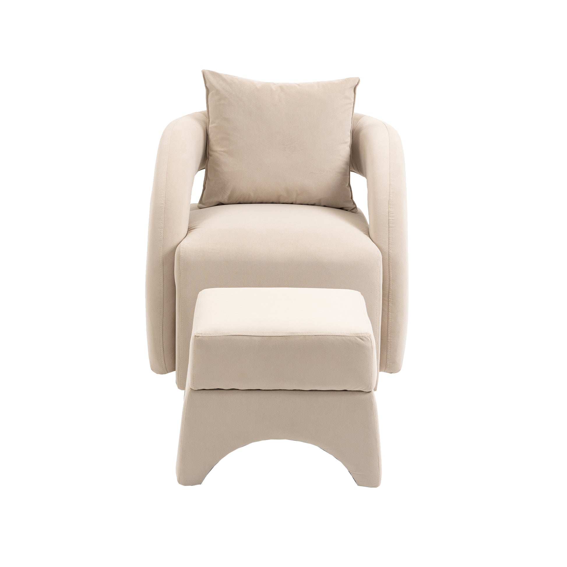 House Hold Accent Chair With Ottoman, Mid Century Modern Barrel Chair Upholstered Club Tub Round Arms Chair For Living Room Beige Velvet
