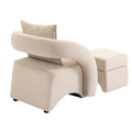 House Hold Accent Chair With Ottoman, Mid Century Modern Barrel Chair Upholstered Club Tub Round Arms Chair For Living Room Beige Velvet
