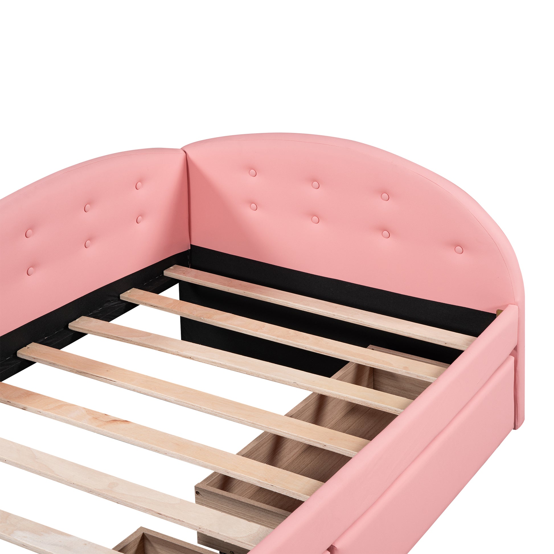 Twin Size Pu Upholstered Tufted Daybed With Two Drawers And Cloud Shaped Guardrail, Pink Box Spring Not Required Twin Pink Wood Daybeds Faux Leather Upholstered