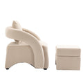 House Hold Accent Chair With Ottoman, Mid Century Modern Barrel Chair Upholstered Club Tub Round Arms Chair For Living Room Beige Velvet