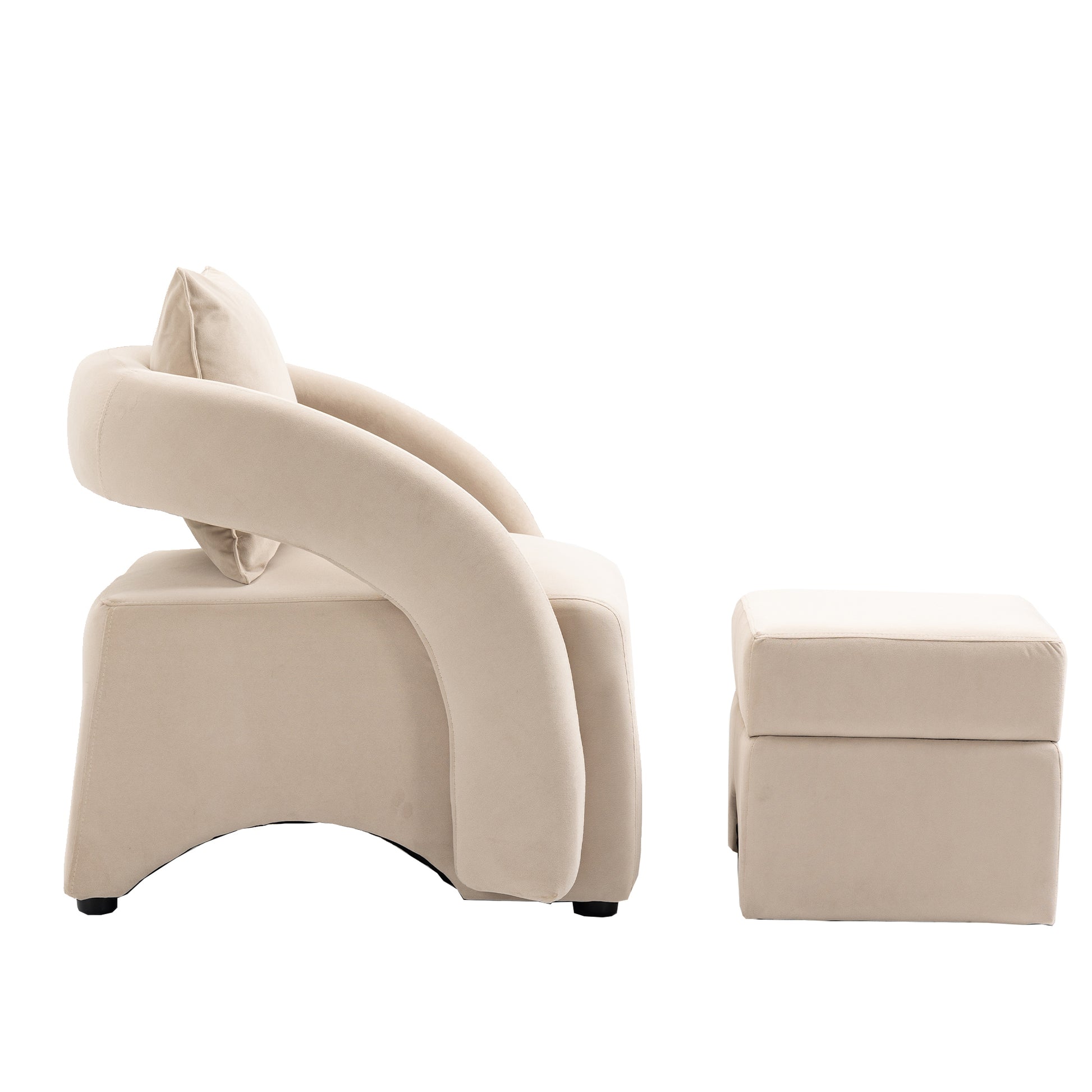 House Hold Accent Chair With Ottoman, Mid Century Modern Barrel Chair Upholstered Club Tub Round Arms Chair For Living Room Beige Velvet