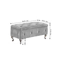 Storage Ottoman Bench, Bedroom End Bench,Velvet Upholstered Storage Bench With Button,Storage Ottoman With Safety Hinge,Flip Top,Metal Leg With Footpad,Perfect For Living Room,Entryway,Bedroom,Grey Grey Velvet