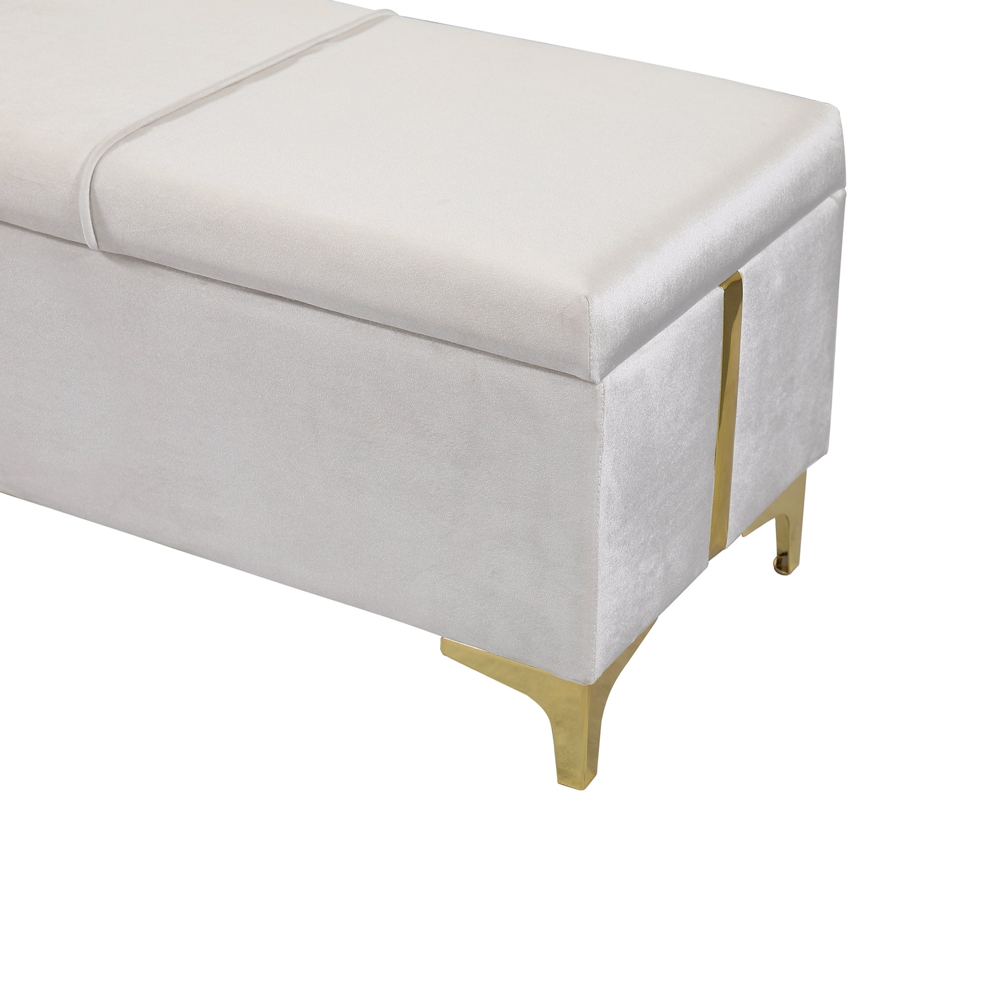 Elegant Upholstered Storage Ottoman,Storage Bench With Metal Legs For Bedroom,Living Room,Fully Assembled Except Legs,Beige Beige Velvet