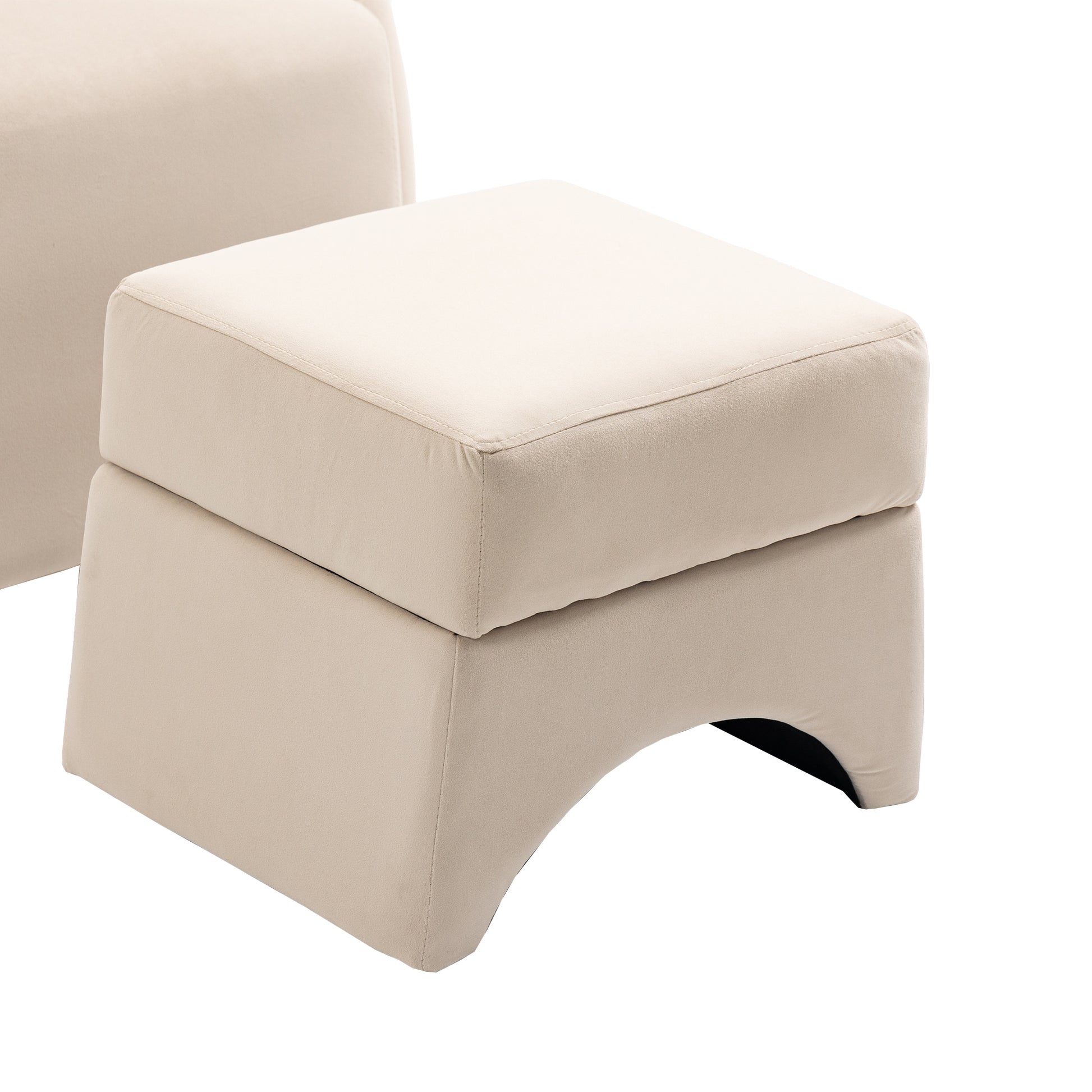 House Hold Accent Chair With Ottoman, Mid Century Modern Barrel Chair Upholstered Club Tub Round Arms Chair For Living Room Beige Velvet