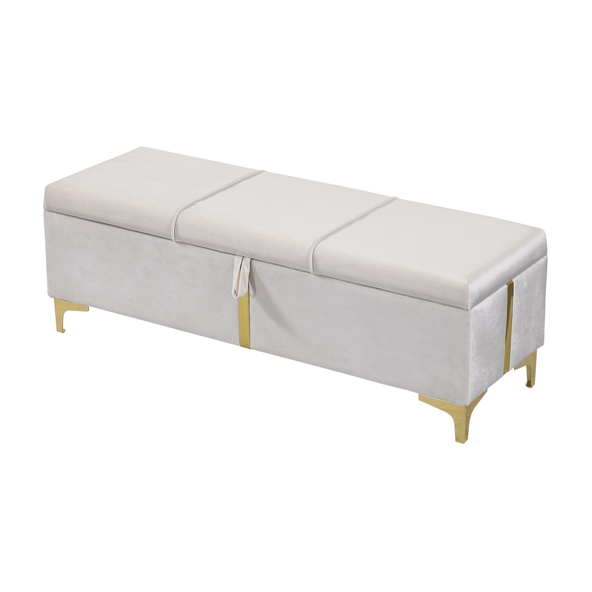 2 Pieces Bedroom Sets,Queen Size Upholstered Platform Bed With Hydraulic Storage System,Storage Ottoman With Metal Legs,Beige Beige Velvet