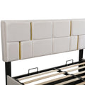 2 Pieces Bedroom Sets,Queen Size Upholstered Platform Bed With Hydraulic Storage System,Storage Ottoman With Metal Legs,Beige Beige Velvet