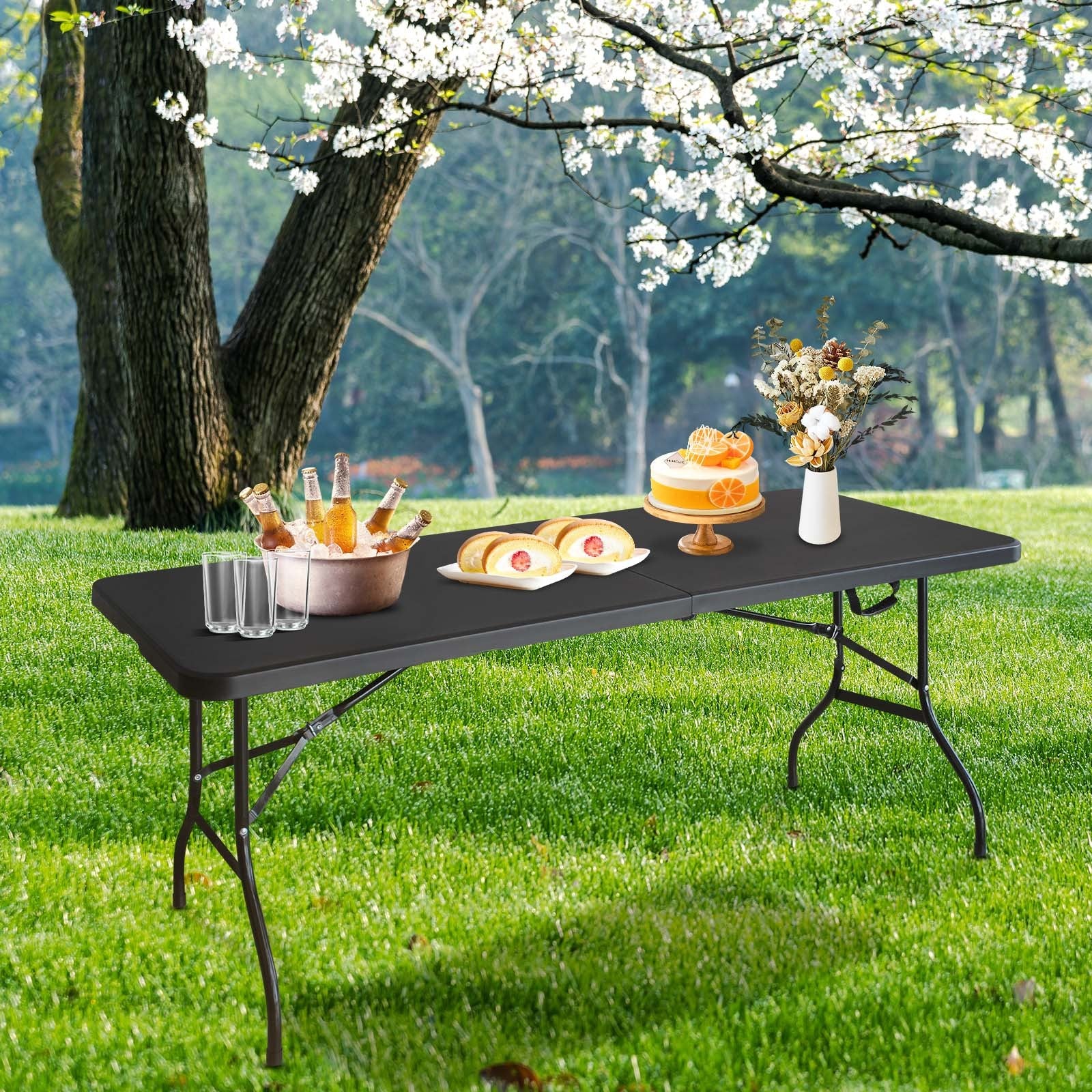 6Ft Folding Table, Portable Plastic Table For Camping, Picnics, Parties, High Load Bearing Foldable Table Black Black Iron Plastic