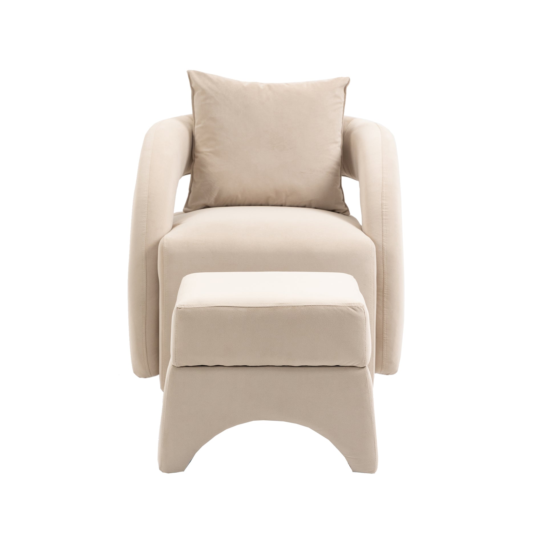House Hold Accent Chair With Ottoman, Mid Century Modern Barrel Chair Upholstered Club Tub Round Arms Chair For Living Room Beige Velvet