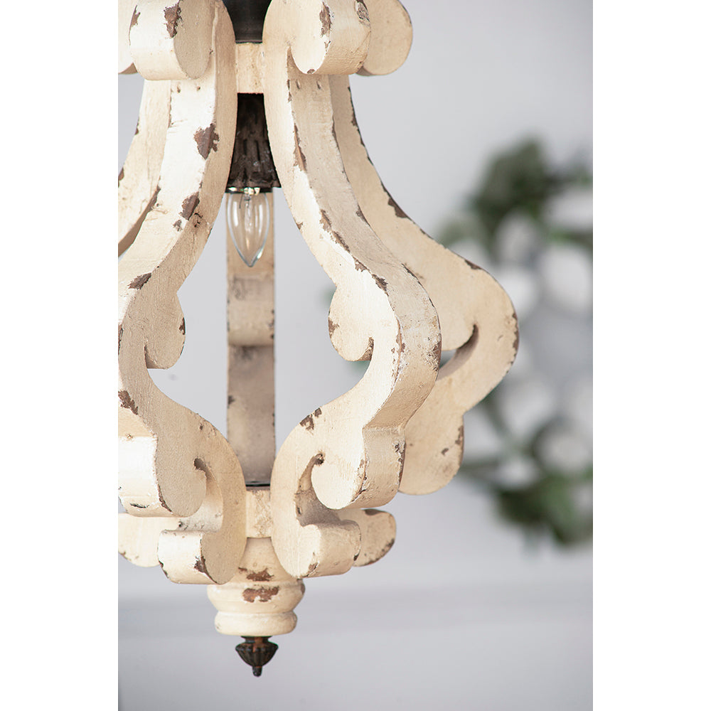 Farmhouse Chandeliar, Distressed White Pendant French Country Wood Chandelier For Living Room Foyer, Bulb Not Included Antique Cream Wood