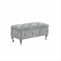 Storage Ottoman Bench, Bedroom End Bench,Velvet Upholstered Storage Bench With Button,Storage Ottoman With Safety Hinge,Flip Top,Metal Leg With Footpad,Perfect For Living Room,Entryway,Bedroom,Grey Grey Velvet