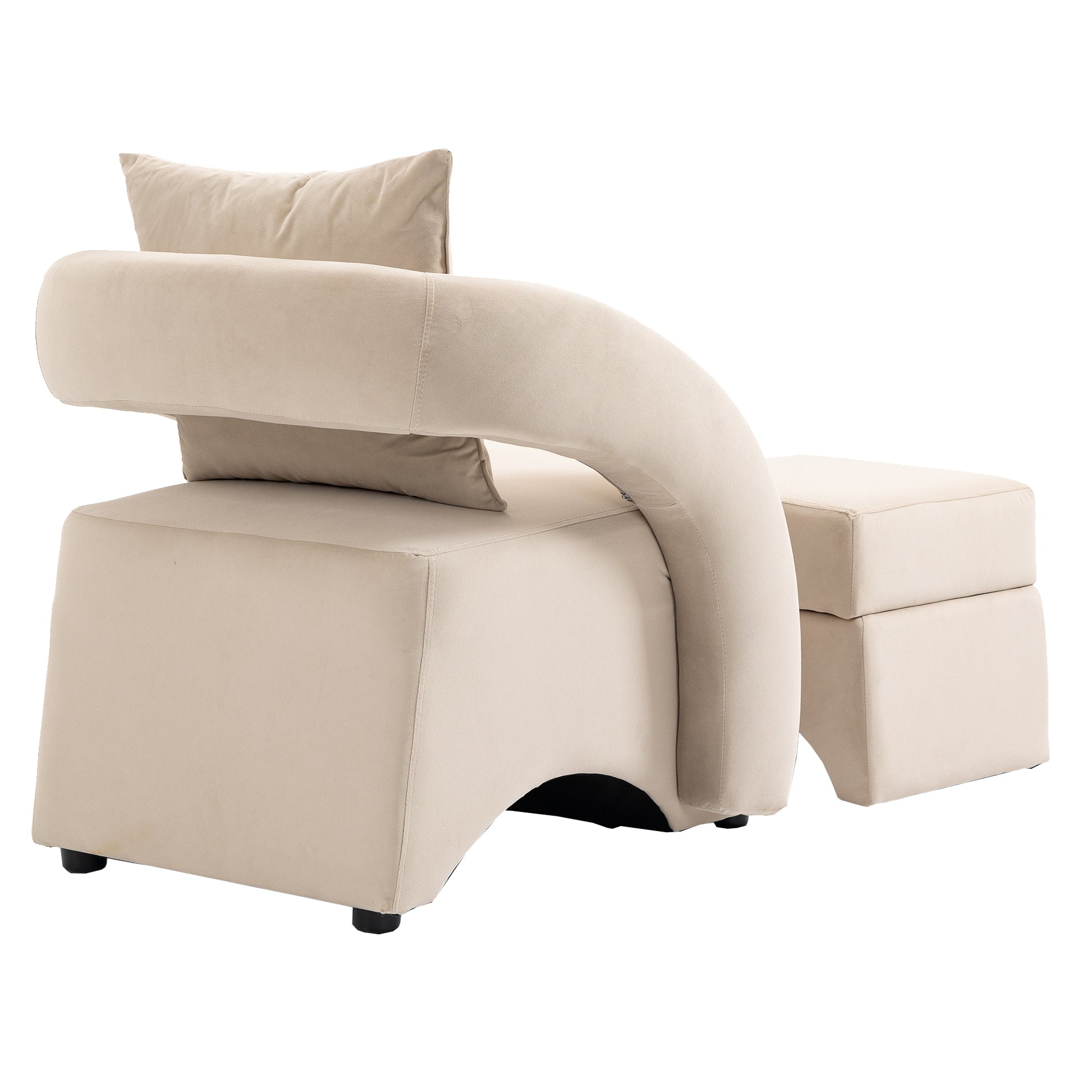 House Hold Accent Chair With Ottoman, Mid Century Modern Barrel Chair Upholstered Club Tub Round Arms Chair For Living Room Beige Velvet