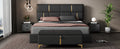2 Pieces Bedroom Sets,Queen Size Upholstered Platform Bed With Hydraulic Storage System,Storage Ottoman With Metal Legs,Black Black Pu