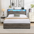 Full Bed Frame, Storage Headboard With Charging Station, Solid And Stable, Noise Free, No Box Spring Needed, Easy Assembly Antique Gray Metal & Wood