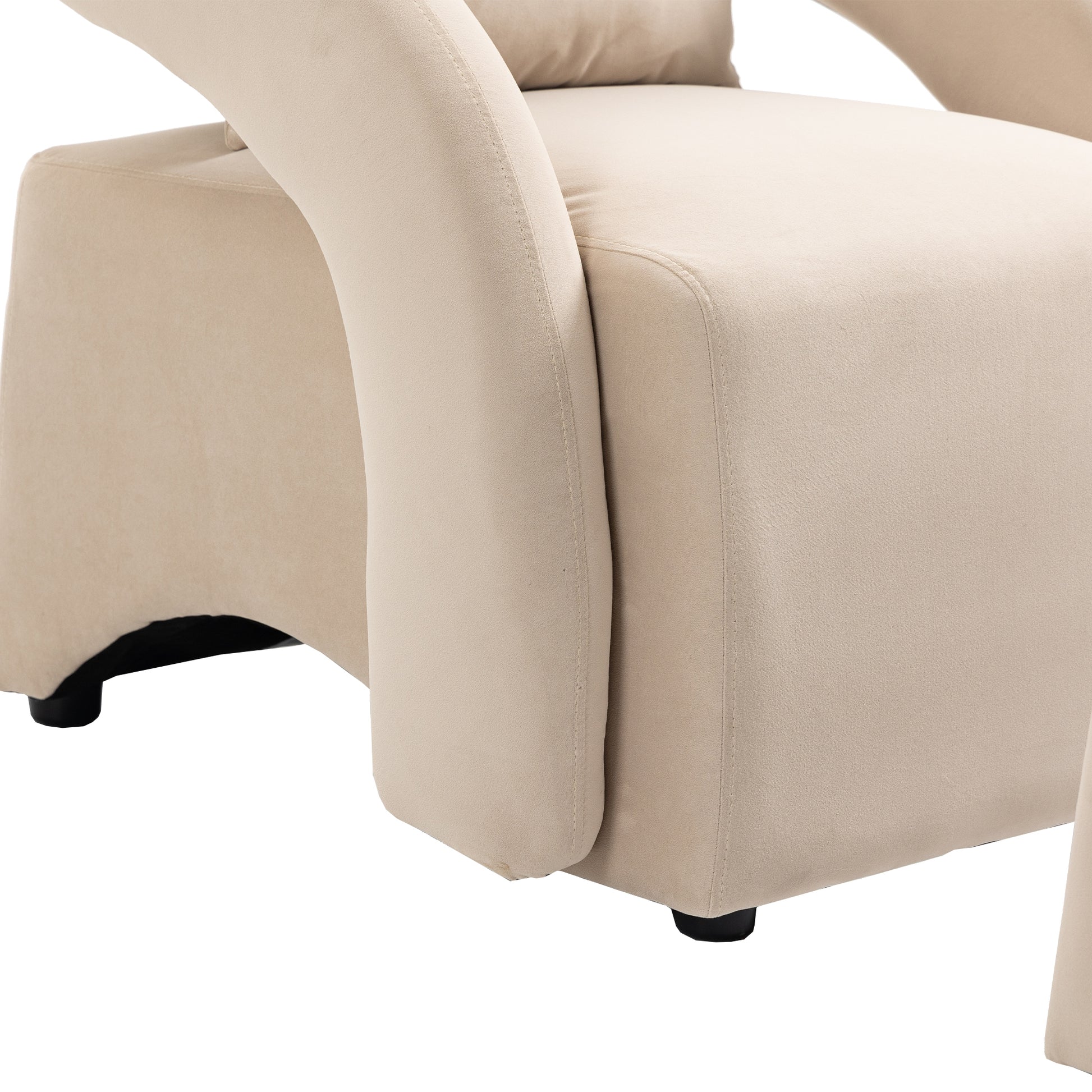 House Hold Accent Chair With Ottoman, Mid Century Modern Barrel Chair Upholstered Club Tub Round Arms Chair For Living Room Beige Velvet