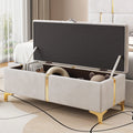 Elegant Upholstered Storage Ottoman,Storage Bench With Metal Legs For Bedroom,Living Room,Fully Assembled Except Legs,Beige Beige Velvet