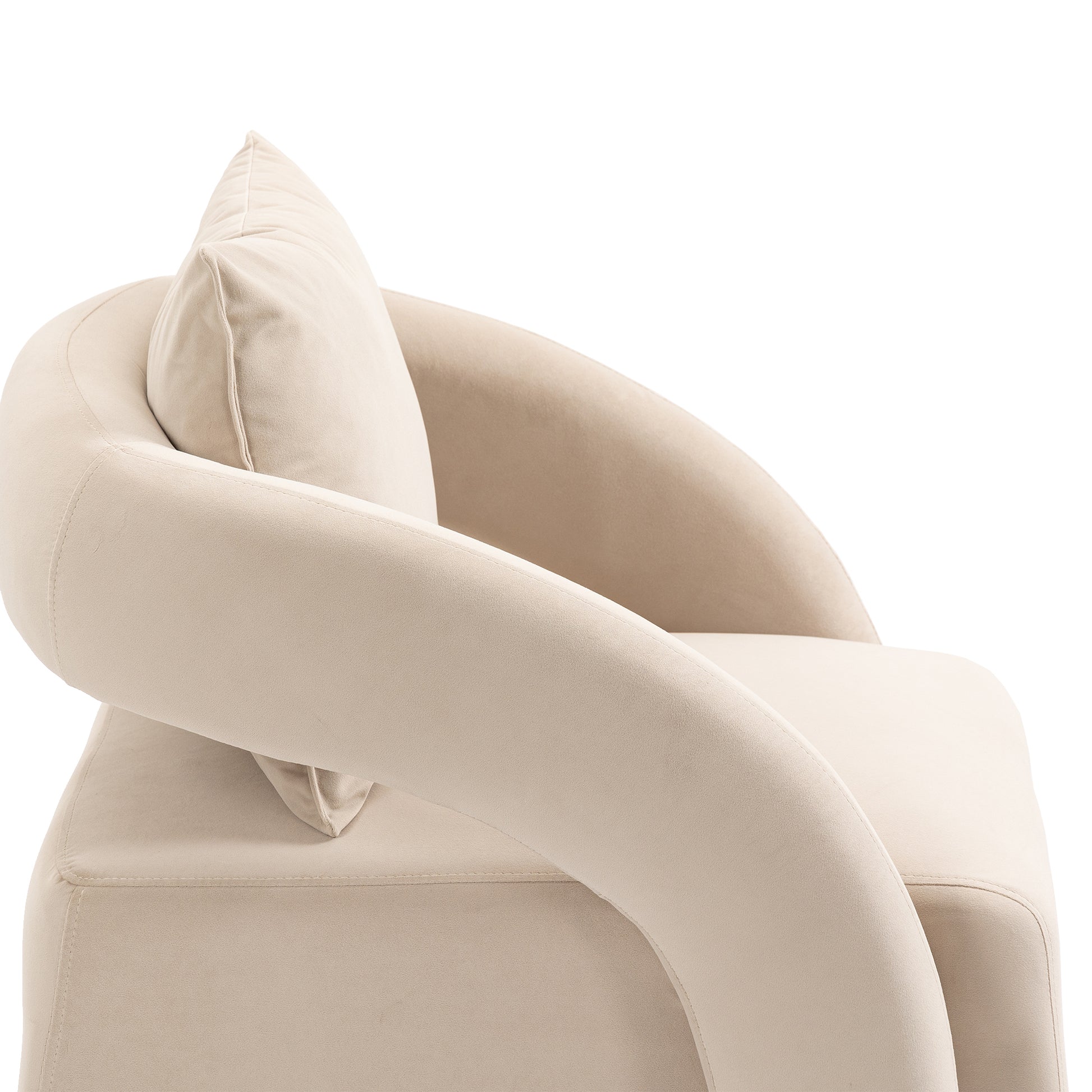 House Hold Accent Chair With Ottoman, Mid Century Modern Barrel Chair Upholstered Club Tub Round Arms Chair For Living Room Beige Velvet