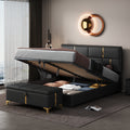 2 Pieces Bedroom Sets,Queen Size Upholstered Platform Bed With Hydraulic Storage System,Storage Ottoman With Metal Legs,Black Black Pu