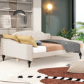 Full Size Upholstered Tufted Daybed, Beige Box Spring Not Required Beige Wood Linen Upholstered
