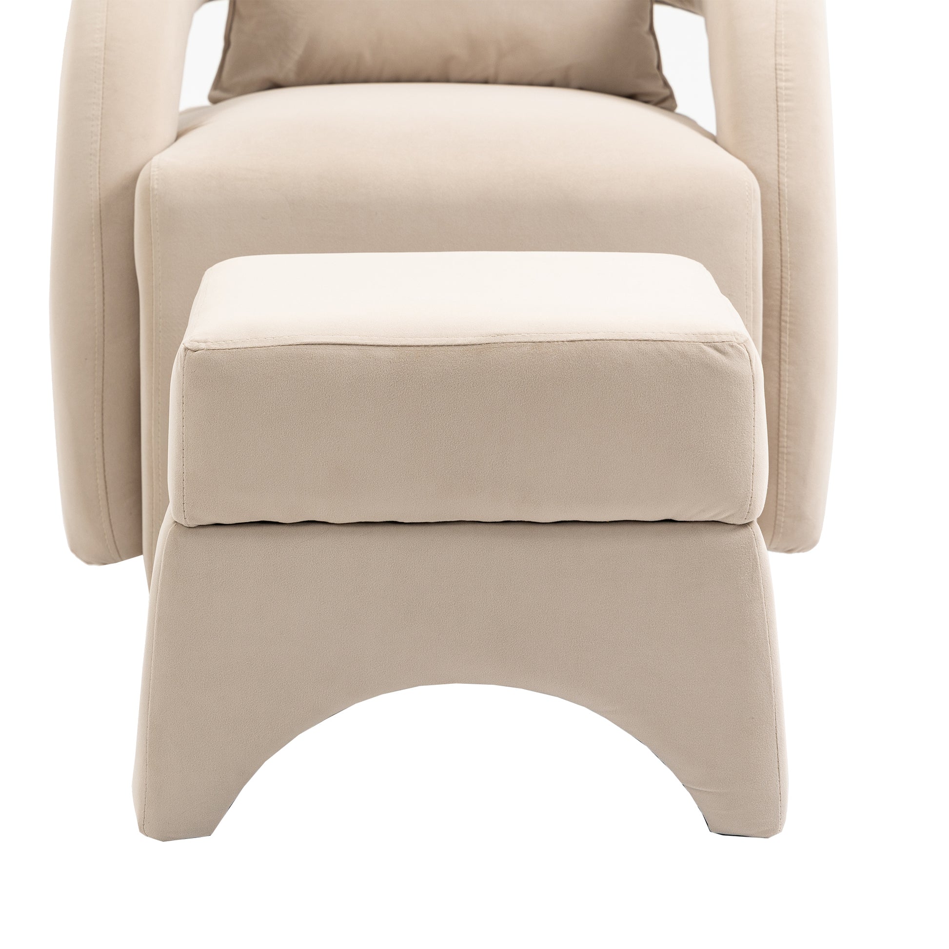 House Hold Accent Chair With Ottoman, Mid Century Modern Barrel Chair Upholstered Club Tub Round Arms Chair For Living Room Beige Velvet