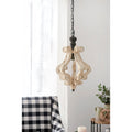 Farmhouse Chandeliar, Distressed White Pendant French Country Wood Chandelier For Living Room Foyer, Bulb Not Included Antique Cream Wood