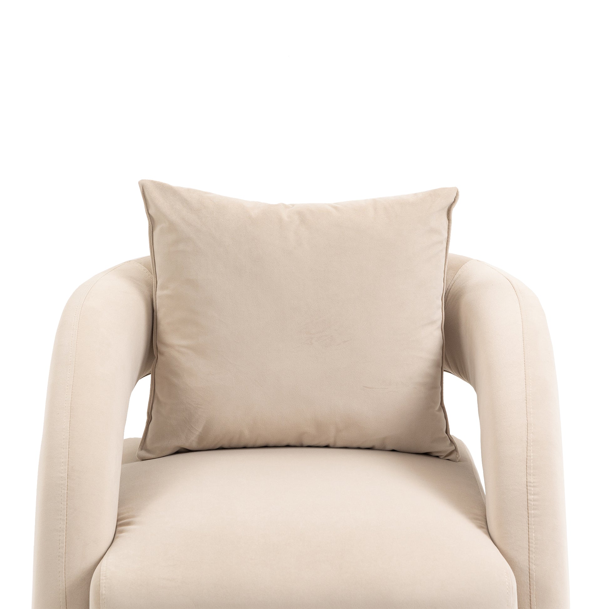 House Hold Accent Chair With Ottoman, Mid Century Modern Barrel Chair Upholstered Club Tub Round Arms Chair For Living Room Beige Velvet