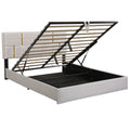 2 Pieces Bedroom Sets,Queen Size Upholstered Platform Bed With Hydraulic Storage System,Storage Ottoman With Metal Legs,Beige Beige Velvet