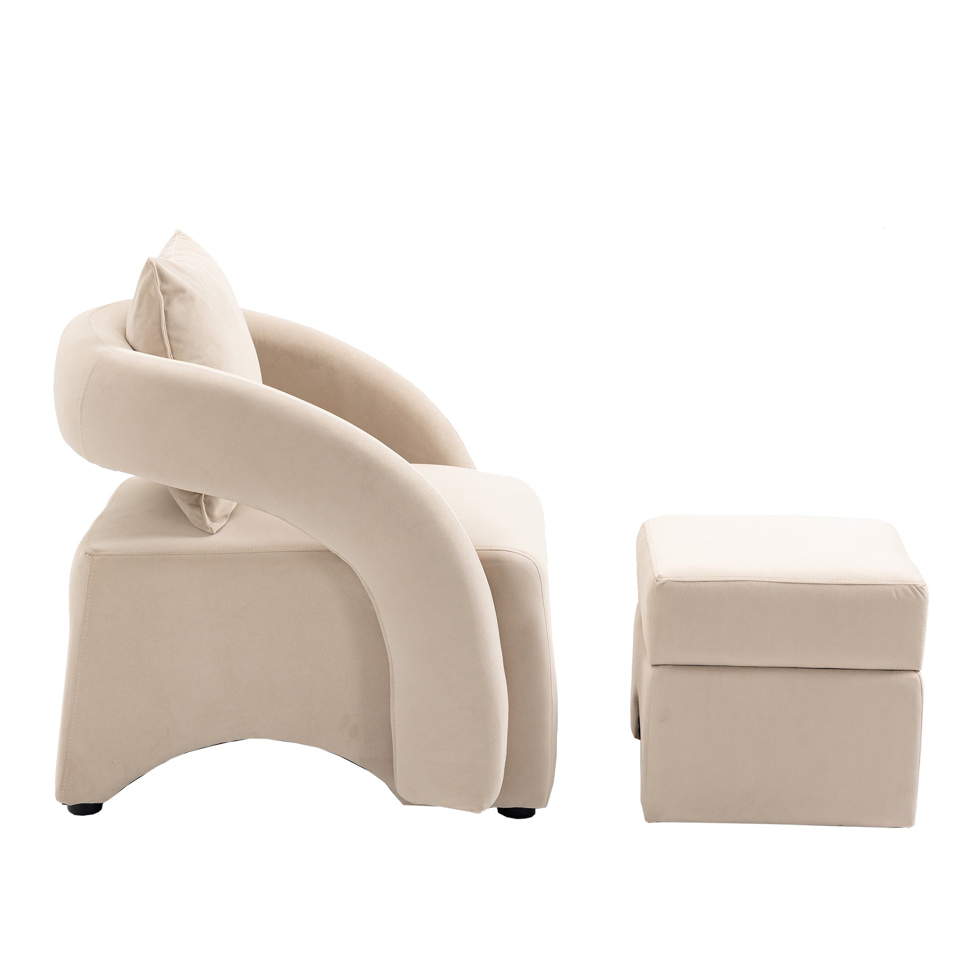 House Hold Accent Chair With Ottoman, Mid Century Modern Barrel Chair Upholstered Club Tub Round Arms Chair For Living Room Beige Velvet