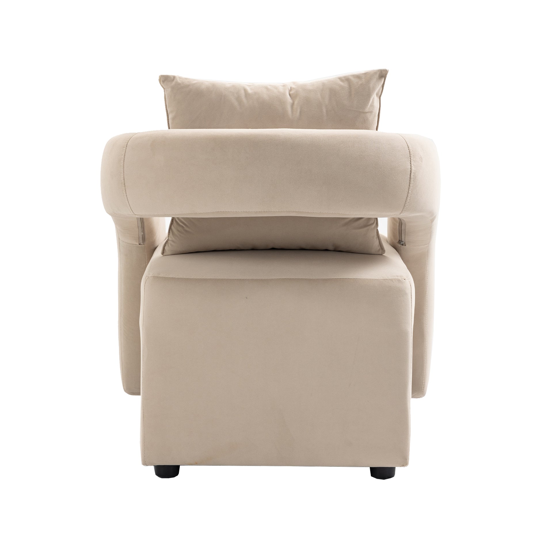 House Hold Accent Chair With Ottoman, Mid Century Modern Barrel Chair Upholstered Club Tub Round Arms Chair For Living Room Beige Velvet