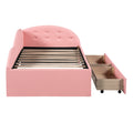 Twin Size Pu Upholstered Tufted Daybed With Two Drawers And Cloud Shaped Guardrail, Pink Box Spring Not Required Twin Pink Wood Daybeds Faux Leather Upholstered