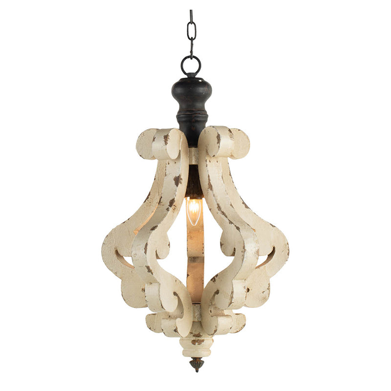 Farmhouse Chandeliar, Distressed White Pendant French Country Wood Chandelier For Living Room Foyer, Bulb Not Included Antique Cream Wood