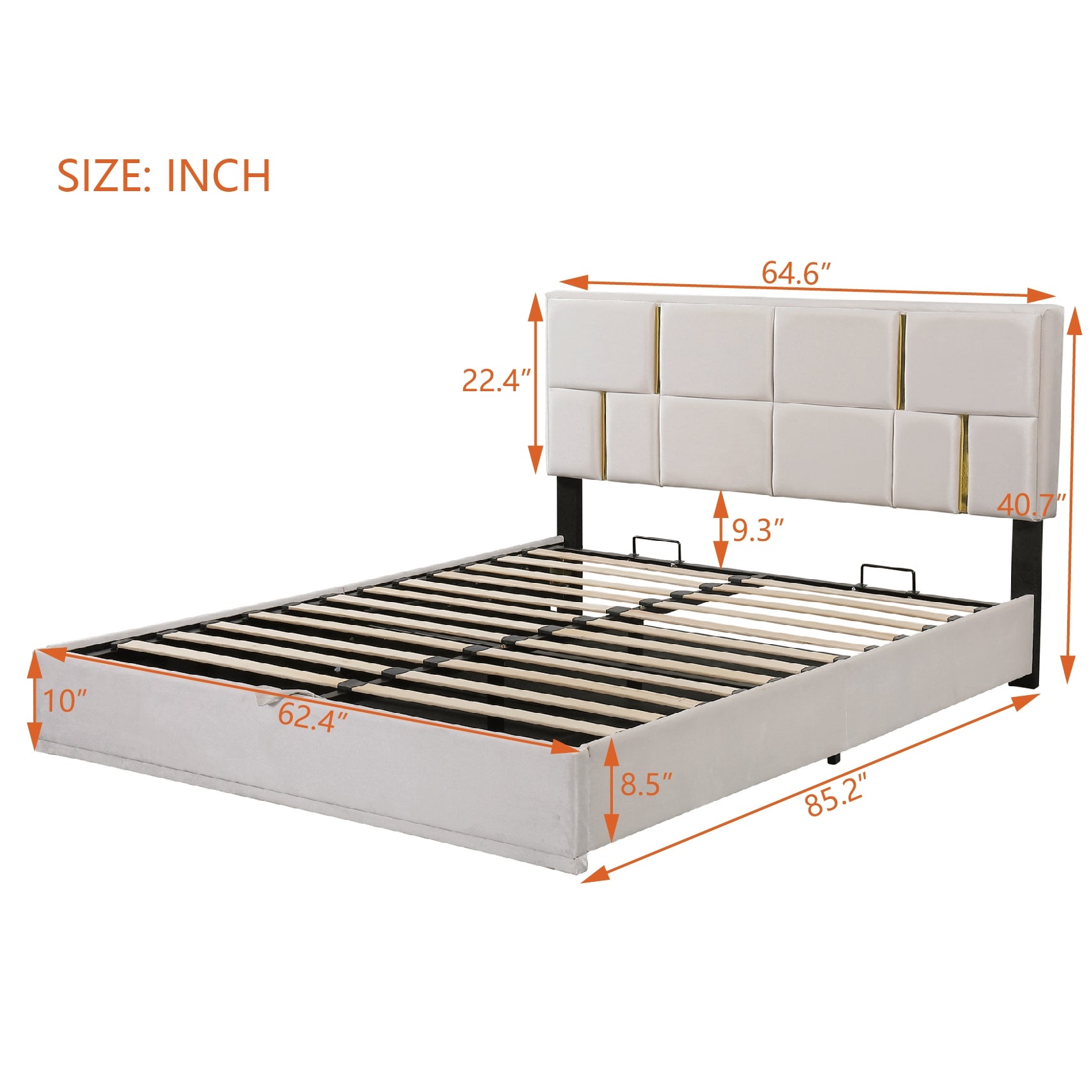 Queen Size Upholstered Platform Bed With Hydraulic Storage System,No Box Spring Needed,Beige Beige Velvet