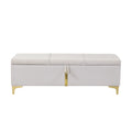 2 Pieces Bedroom Sets,Queen Size Upholstered Platform Bed With Hydraulic Storage System,Storage Ottoman With Metal Legs,Beige Beige Velvet