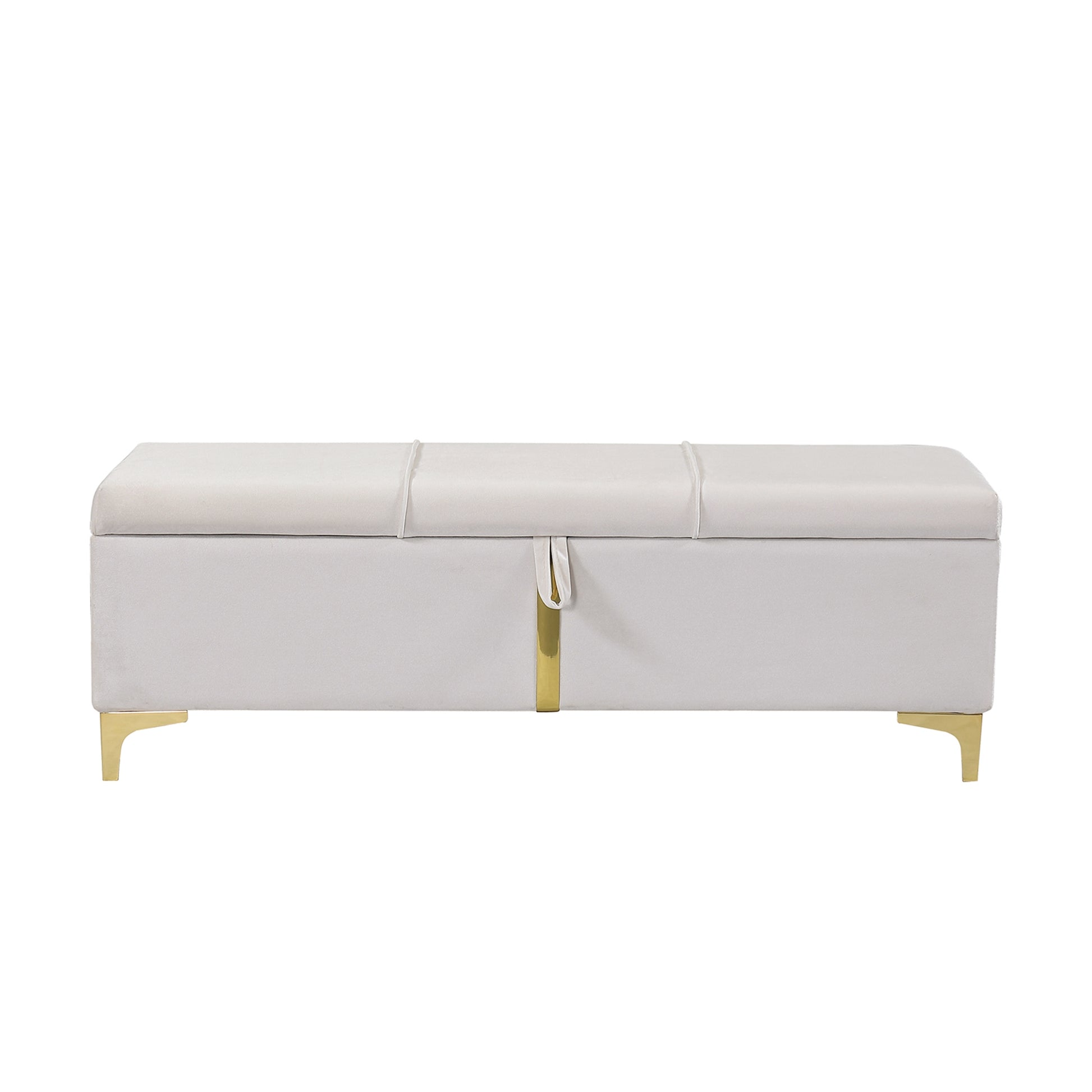 Elegant Upholstered Storage Ottoman,Storage Bench With Metal Legs For Bedroom,Living Room,Fully Assembled Except Legs,Beige Beige Velvet