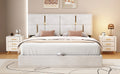 Queen Size Upholstered Platform Bed With Hydraulic Storage System,No Box Spring Needed,Beige Beige Velvet