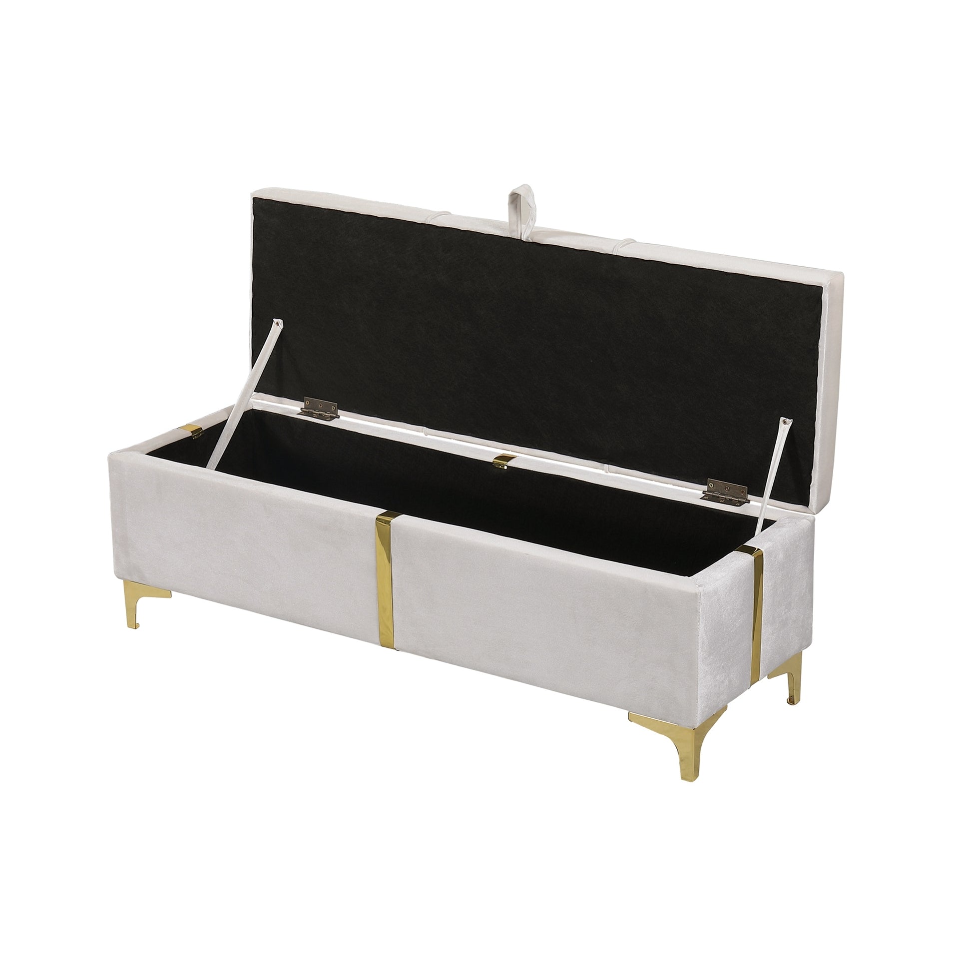 2 Pieces Bedroom Sets,Queen Size Upholstered Platform Bed With Hydraulic Storage System,Storage Ottoman With Metal Legs,Beige Beige Velvet