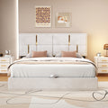 Queen Size Upholstered Platform Bed With Hydraulic Storage System,No Box Spring Needed,Beige Beige Velvet