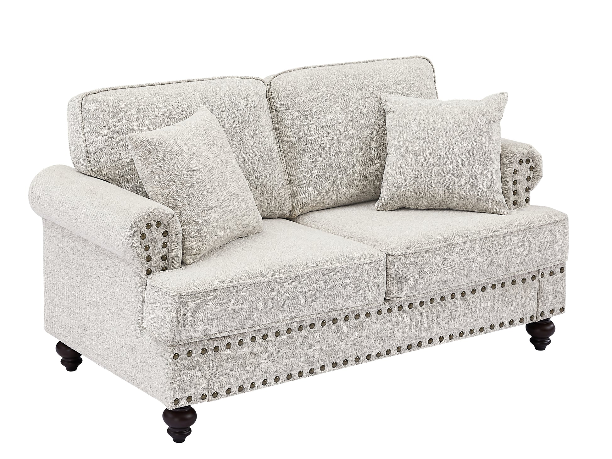 61" Chenille Modern Upholstered Sofas Beautiful Seater With Nails And Armrests White White Primary Living Space American Design Polyester Chenille