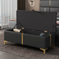 Elegant Upholstered Storage Ottoman,Storage Bench With Metal Legs For Bedroom,Living Room,Fully Assembled Except Legs,Black Black Pu