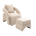 House Hold Accent Chair With Ottoman, Mid Century Modern Barrel Chair Upholstered Club Tub Round Arms Chair For Living Room Beige Velvet
