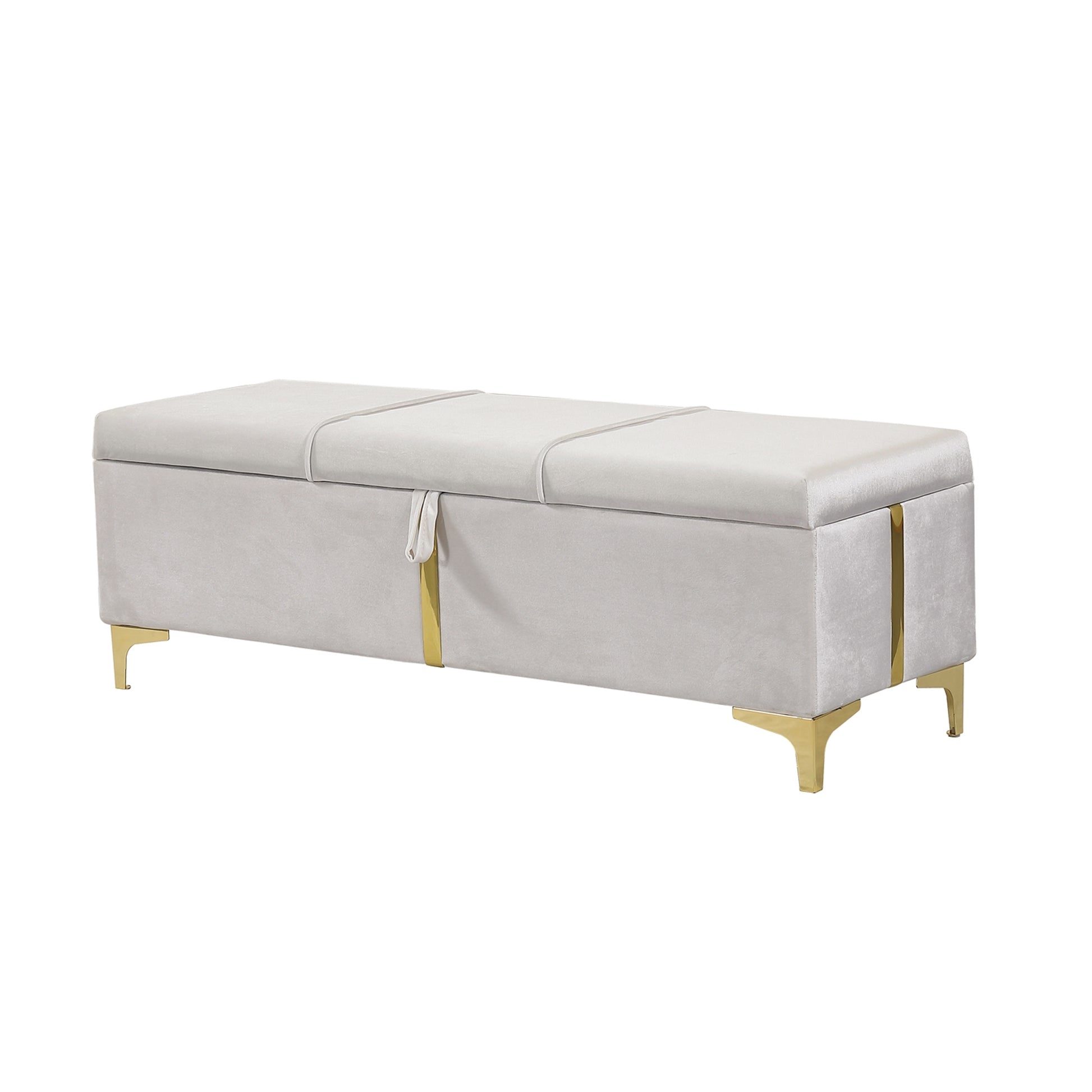2 Pieces Bedroom Sets,Queen Size Upholstered Platform Bed With Hydraulic Storage System,Storage Ottoman With Metal Legs,Beige Beige Velvet