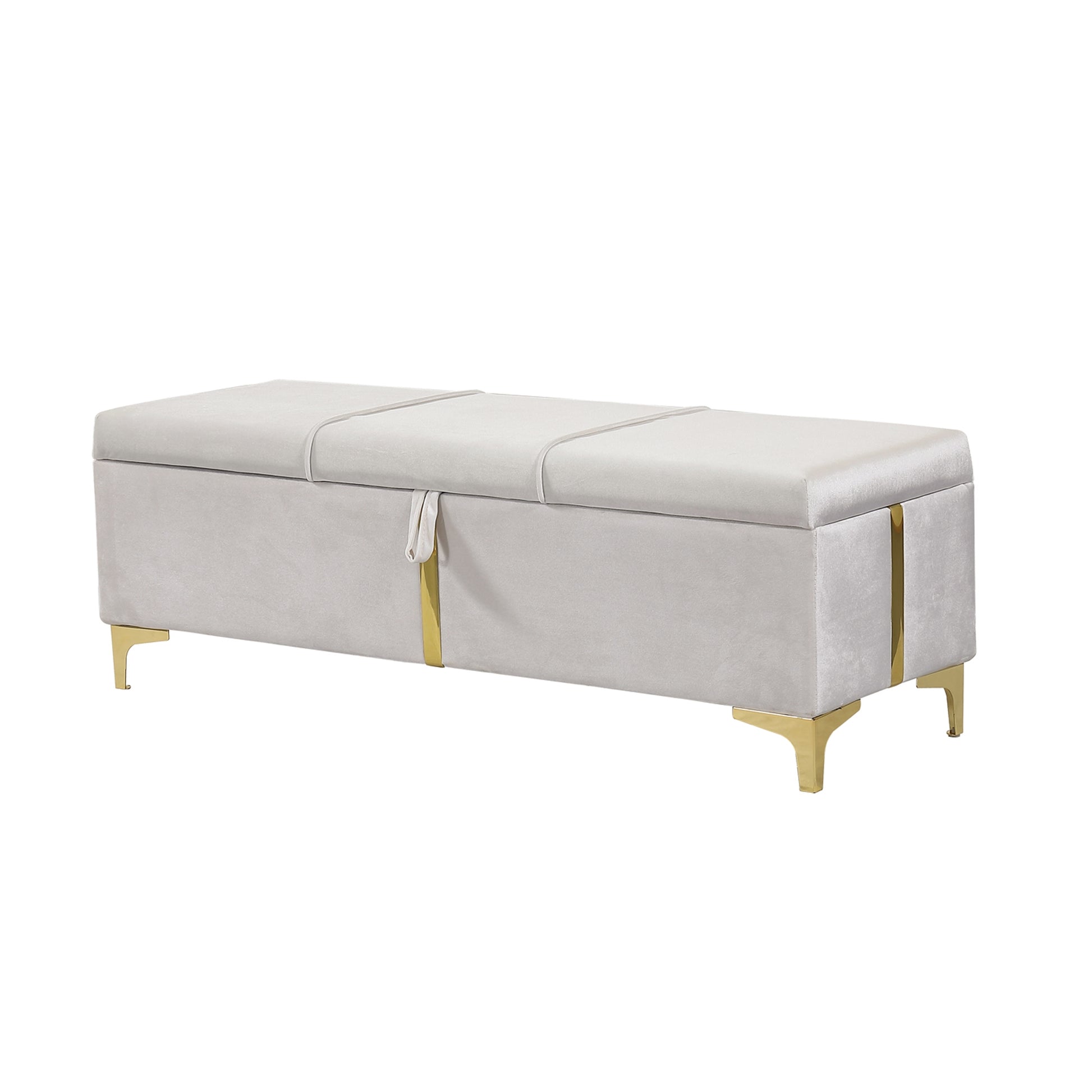 Elegant Upholstered Storage Ottoman,Storage Bench With Metal Legs For Bedroom,Living Room,Fully Assembled Except Legs,Beige Beige Velvet