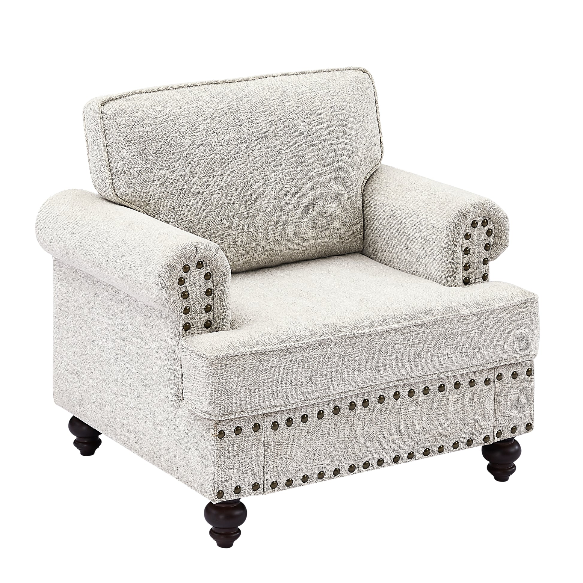Chenille Modern Upholstered Sofas 1 Seater Couches With Nails And Armrests White White Primary Living Space American Design Polyester Chenille