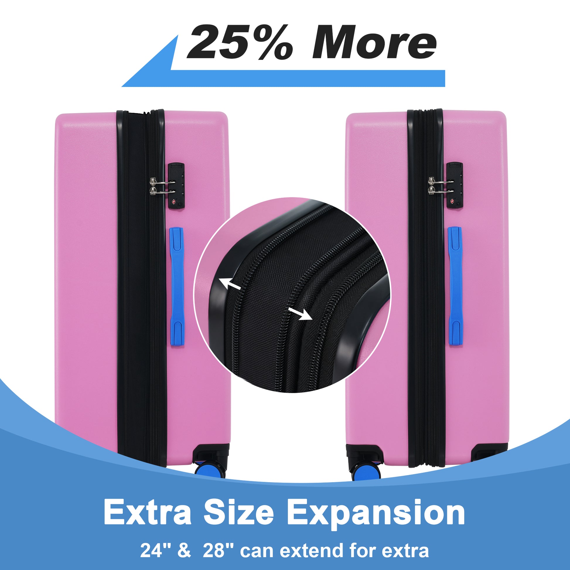 Contrast Color 3 Piece Luggage Set Hardside Spinner Suitcase With Tsa Lock 20" 24' 28" Available Pink Abs