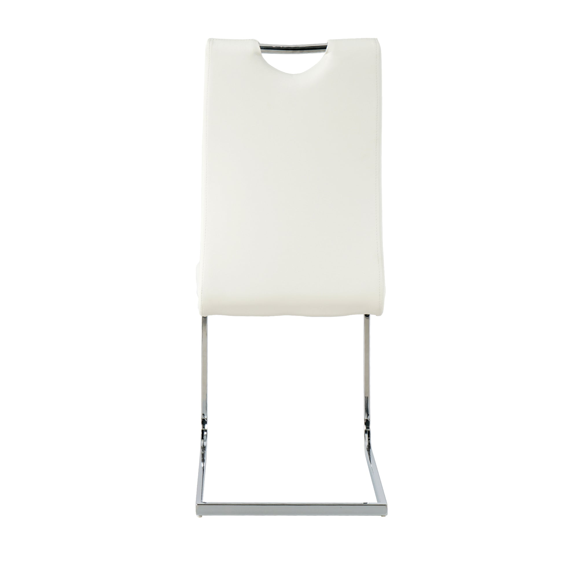 Modern Simple Rectangular Glass Dining Table, Solid Tempered Glass Countertop, Wood Transfer Metal Table Legs, White Pu Dining Chair Set, Suitable For Restaurant Kitchen Use Set Of 5 Metal Glass White Pu Seats 4 Metal Rectangular Dining Table With Chair