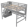 Full Size Loft Bed With Built In Desk, Bookshelves And Storage Staircase,Grey Old Sku:W504S00109 Full Grey Pine